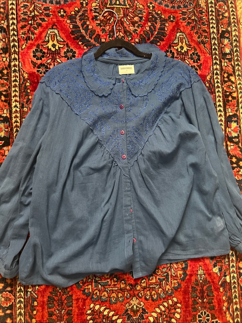 Bobo Choses blue embroidered blouse, size small